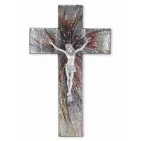 10" Shimmering Silver Glass Cross With Pewter Corpus