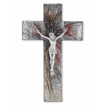 10" Shimmering Silver Glass Cross With Pewter Corpus -  - 26P-10SC1