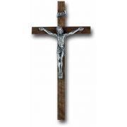 10" Walnut Wood Cross With Pewter Corpus