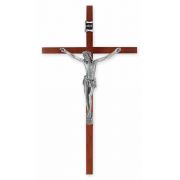 10" Wood Cross With Antiqued Silver Plated Corpus