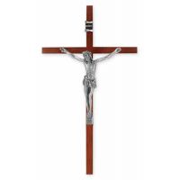 10" Wood Cross With Antiqued Silver Plated Corpus