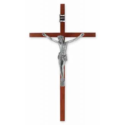 10" Wood Cross With Antiqued Silver Plated Corpus -  - 3011
