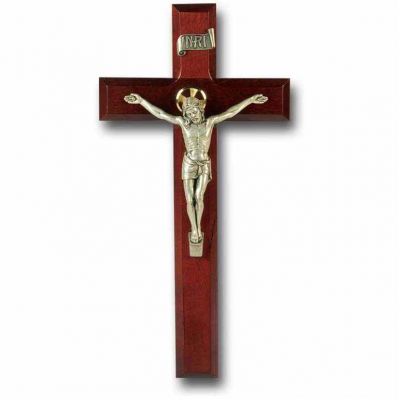 11 inch Dark Cherry Cross With Antique Silver Corpus - 846218025264 - 43A-11R1