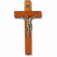 11 inch Natural Cherry Cross With Pewter Corpus