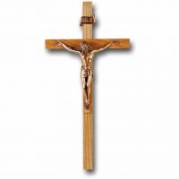 11 inch Oak Wood Cross With Museum Gold Corpus