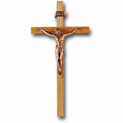 11 inch Oak Wood Cross With Museum Gold Corpus - 846218025219 - 43M-11O2