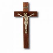 11 inch Walnut Cross With Antique Silver Corpus