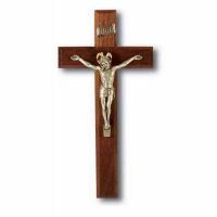 11 inch Walnut Cross With Antique Silver Corpus