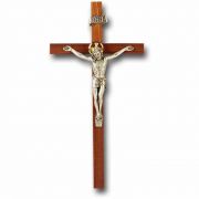11 inch Walnut Cross With Antique Silver Plated Corpus