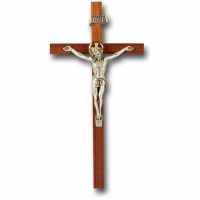 11 inch Walnut Cross With Antique Silver Plated Corpus