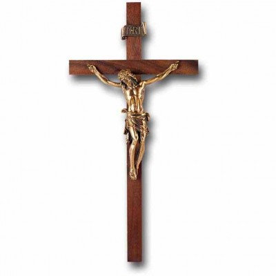 11 inch Walnut Cross With Museum Gold Corpus - 846218025417 - 21M-11W2
