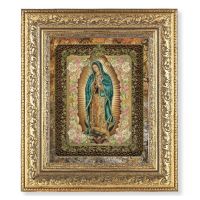 Gold Our Lady Of Guadalupe-flowers Lithograph In An Gold Leaf Frame