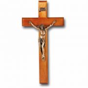 12 inch Cherry Wood Cross With Museum Gold Plated Corpus