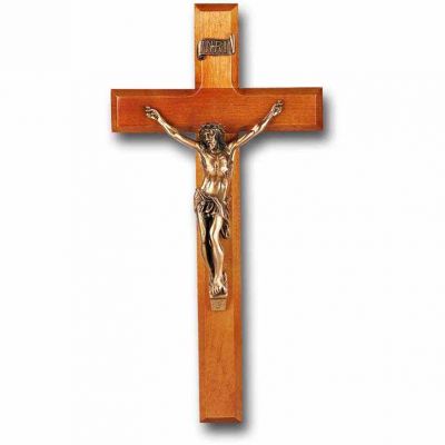 12 inch Cherry Wood Cross With Museum Gold Plated Corpus - 846218026186 - 19M-12C1