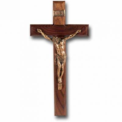 12 inch Walnut Crucifix With Museum Gold Corpus - 846218026223 - 28M-12W1