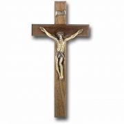 12 inch Walnut Wood Cross With Museum Gold Plated Corpus