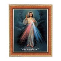 Spanish Divine Mercy In A Tiger Cherry Frame w/Carved Gold Edges
