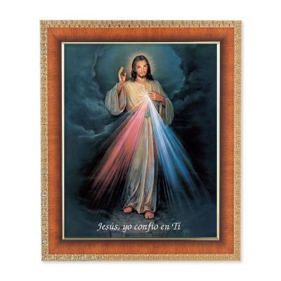 Spanish Divine Mercy In A Tiger Cherry Frame w/Carved Gold Edges -  - 122-124