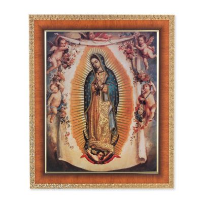 Our Lady Of Guadalupe w/Angels In A Tiger Cherry Frame w/Carved Edges -  - 122-221