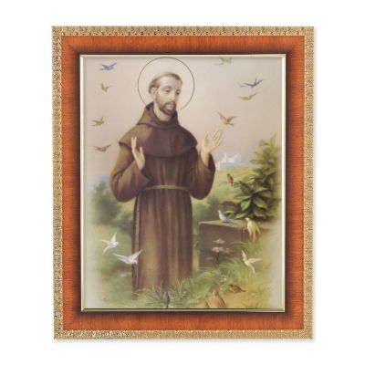 Saint Francis In A Tiger Cherry Finished Frame w/Carved Gold Edges -  - 122-310