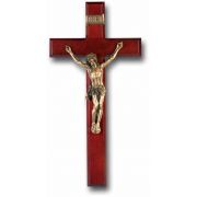 12in. Dark Cherry Wood Cross With Museum Gold Plated Corpus