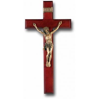 12in. Dark Cherry Wood Cross With Museum Gold Plated Corpus -  - 17M-12R1