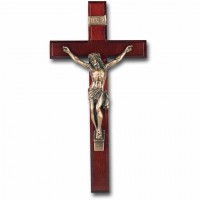 13 inch cherry Wood Cross With Museum Gold Corpus