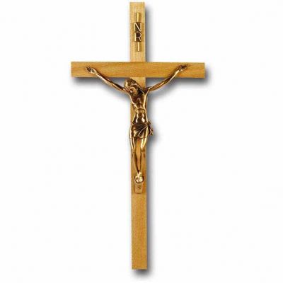 13 inch Oak Cross With Museum Gold Plated Corpus - 846218026339 - 23M-13O2