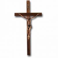 13 inch Walnut Cross With Antique Copper Corpus