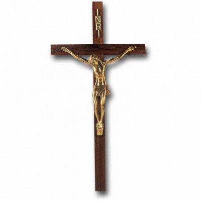 13 inch Walnut Cross With Museum Gold Corpus - 846218026346 - 23M-13W2