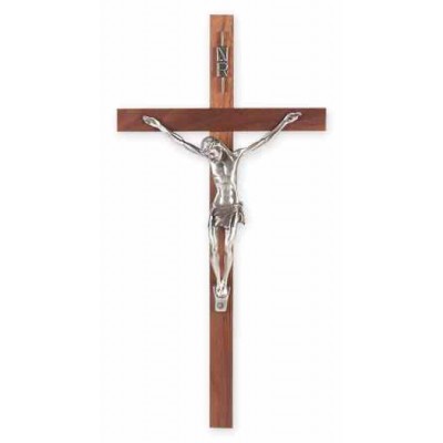 13" Walnut Cross With Genuine Pewter Corpus -  - 23P-13W2