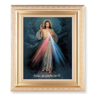 Spanish Divine Mercy 10x8 inch Print In A Fine Satin Gold Frame - 846218061965 - 138-124