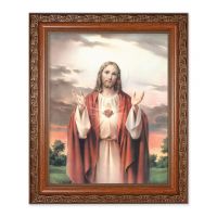 Sacred Heart Of Jesus 10x8 inch Print In Mahogany Finished Frame