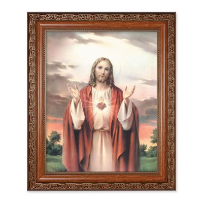 Sacred Heart Of Jesus 10x8 inch Print In Mahogany Finished Frame - 846218063969 - 161-105