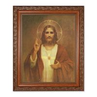Sacred Heart Of Jesus 10 x 8in. Print In a Mahogany Finished Frame