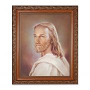Head Of Christ In Fine Ornate Antiqued Mahogany Finished Frame