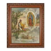 Our Lady Of Guadalupe W/juan Diego In A Fine Antiqued Mahogany Frame
