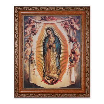 Our Lady Of Guadalupe w/Angels In A Fine Antiqued Mahogany Frame -  - 161-221