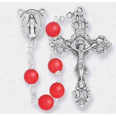 17.5 inch 6mm Round Coral Cat s Eye Glass Bead Rosary - 846218012189 - 01136CL