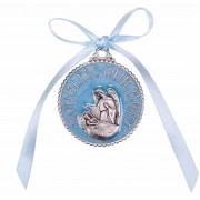 2 1/4" Enameled Blue Crib Medal Gift Boxed