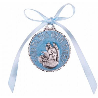 2 1/4" Enameled Blue Crib Medal Gift Boxed -  - 2717BL