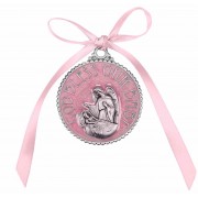 2 1/4" Enameled Pink Crib Medal Gift Boxed