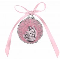 2 1/4" Enameled Pink Crib Medal Gift Boxed