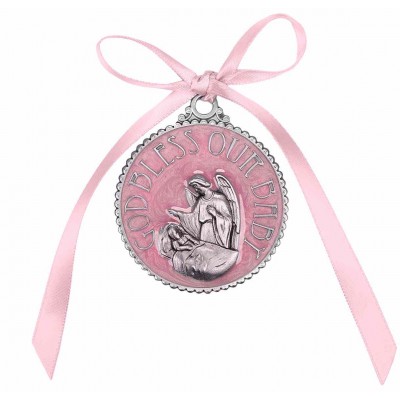 2 1/4" Enameled Pink Crib Medal Gift Boxed -  - 2717PK