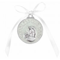 2 1/4" Enameled White Crib Medal Gift Boxed