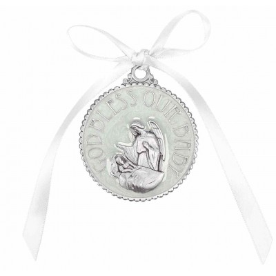 2 1/4" Enameled White Crib Medal Gift Boxed -  - 2717WT