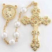 22 inch 7mm White Faux Pearl Round Glass Madonna Beads Rosary
