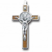 3.5 inch Saint Benedict Wood Inlay Nickel Bound Cross with Corpus
