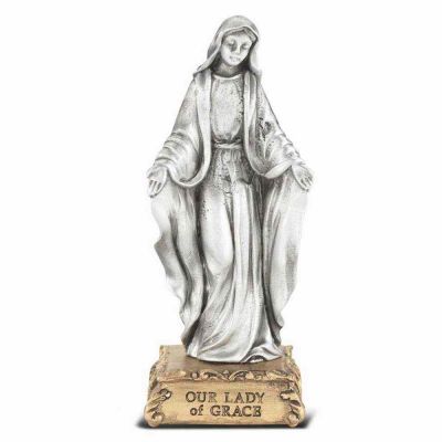 4 1/2 inch Our Lady Of Grace Pewter Statue On Base - 846218070608 - 1799-200