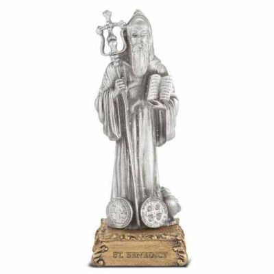 4 1/2 inch Saint Benedict Pewter Statue On Base - 846218070868 - 1799-645
